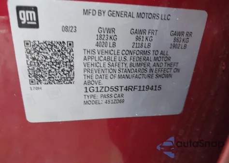 2024 Chevrolet Malibu Fwd 1Lt из США, поврежденный, VIN 1G1ZD5ST4RF119415